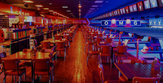 bowling shoe rental, tables, and bowling lanes