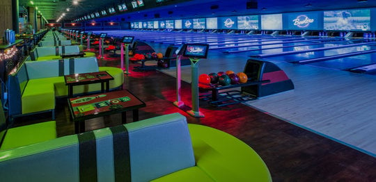 Lanes and seating at Bowlero The Woodlands
