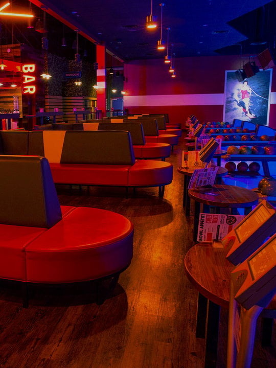 Bowling lanes and seating at Bowlero St. Peters