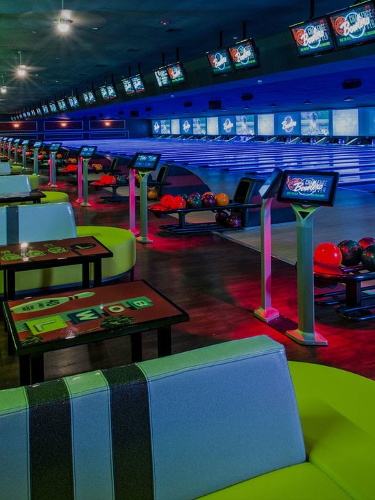lanes and seating at Bowlero The Woodlands
