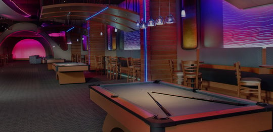 Pool tables and chairs with tables